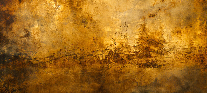 Rusty metal wall with a lot of scratches and dents. Metal gold wall, brass wall Background, For art texture, presentation design or web design and web background.