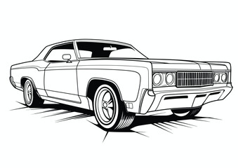 Vintage American Car Vector Illustration. Vintage car coloring page for adult and child