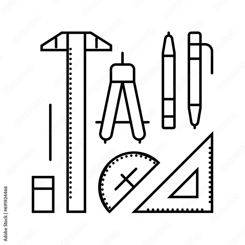 Poster drafting tools architectural drafter line icon vector. drafting tools architectural drafter sign. is