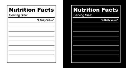 Nutrition Facts information. Information about the amount of fats, calories, carbohydrates - obrazy, fototapety, plakaty