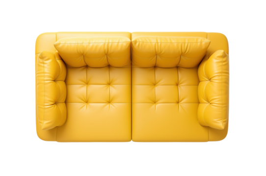 Top view of a vibrant yellow tufted leather sofa, adding a pop of color and a luxurious touch to modern living spaces, on transparent background. Cut out furniture. - Powered by Adobe