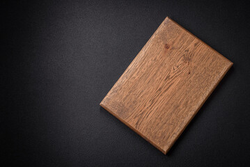 Empty wooden cutting board for preparing ingredients for preparing a delicious dish