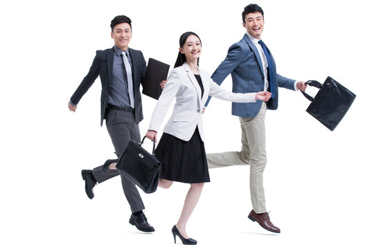 Excited business people on the move
