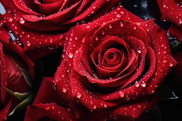Bouquet of red roses with water drops