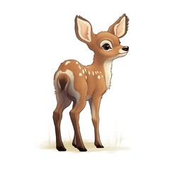 Cute fawn cub on a white background rear view, illustration 2d cartoon character illustration for kids