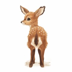 Cute fawn cub on a white background rear view, illustration 2d cartoon character illustration for kids