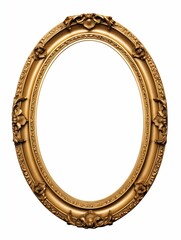 Elegant Golden Oval Picture Frame Isolated on White. Generative ai