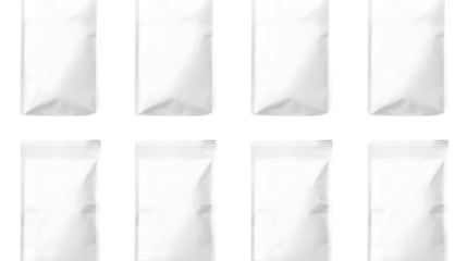 Set of white blank foil food pack bag isolated on white background. Generative AI.