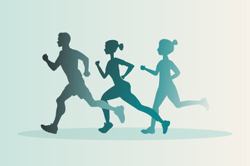 Fototapeta na wymiar Group of marathon runners. Running men and women. Sport vector illustration.