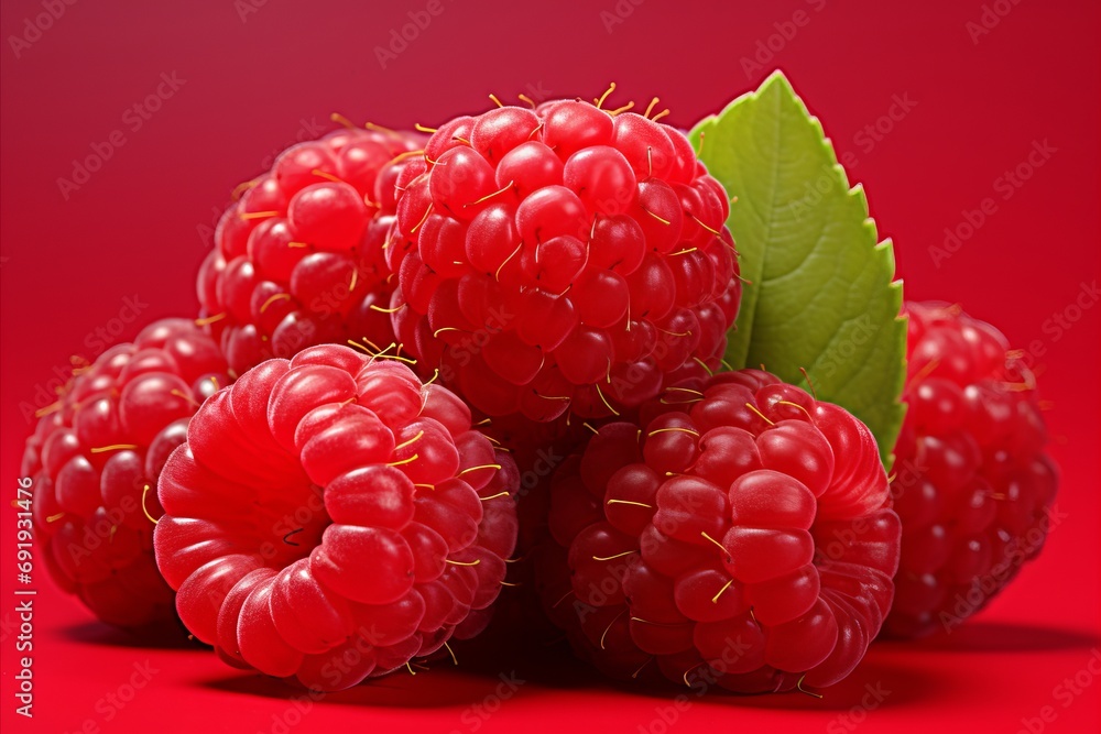 Aufkleber fresh and succulent ripe raspberry with vibrant red background for high quality image