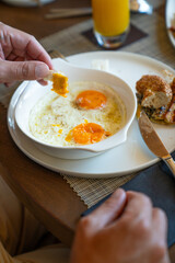 Traditional delicious Turkish breakfast, food concept photo.