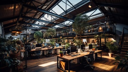 Naklejka premium Vibrant and inspiring workspaces creative design, modern interiors, and office culture