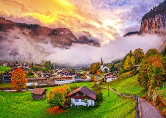 Tuinposter Alpen Lauterbrunnen, Switzerland in Autumn Season
