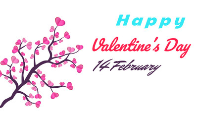 Happy Valentine's Day background with pink hearts tree and elements. copy space with concept for design