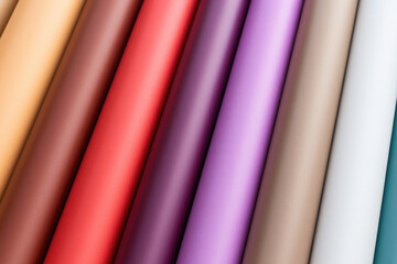 Detailed shot of multi-colored paper rolls for gift wrapping