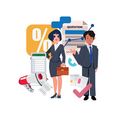 business people in the office, accounting job. vector illustration