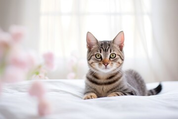 Adorable domestic bliss. Collection of cute kittens showcasing playful and sleepy antics. Beautiful feline companions with soft fur and whiskered faces capture essence of pet serenity - obrazy, fototapety, plakaty