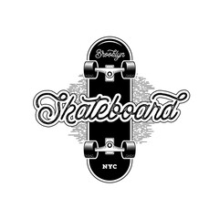 Skateboarding Brooklyn NYC White. Vector vintage illustration.
