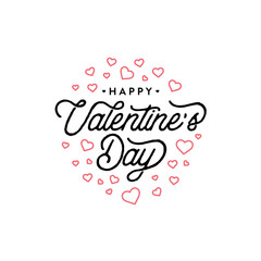Happy Valentines Day Outline Heart White Vector Illustration