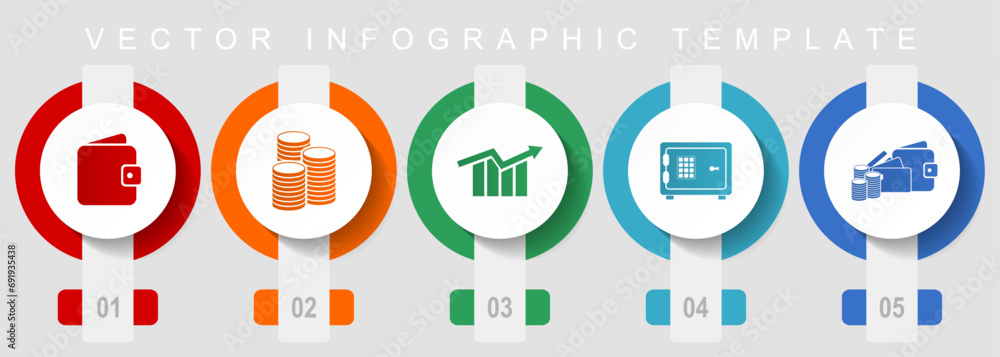 Poster banking flat design icon set, miscellaneous icons such as wallet, money, diagram and safe, vector in
