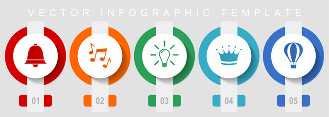 Internet flat design icon set, miscellaneous icons such as bell, music, light bulb, crown and ballon, vector infographic template, web buttons collection