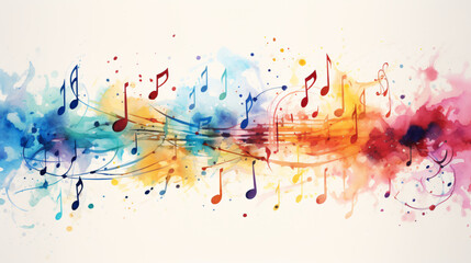 Abstract musical long narrow background with notes