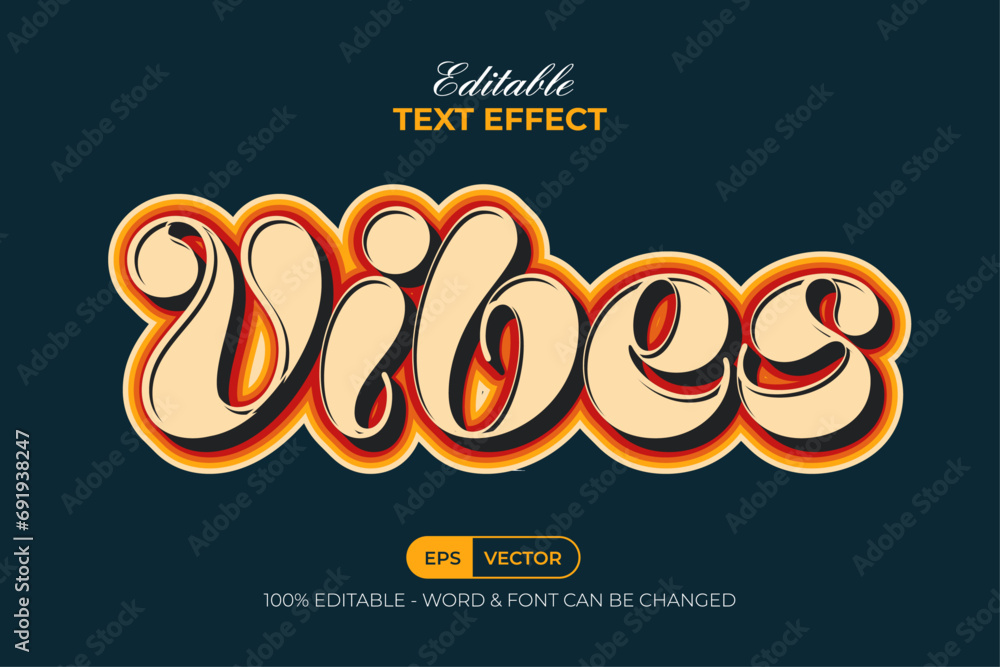 Poster vibes text effect retro style. editable text effect.