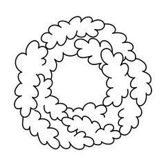 Christmas wreath without decorations and Christmas decor. Black and white vector illustration. Coloring book.