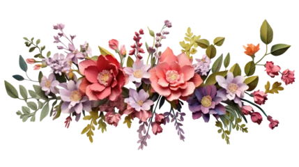 Foto op Plexiglas Flowers composition. Wreath made of various colorful flowers on transparent background. Easter, spring, summer concept © YauheniyaA