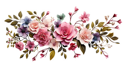 Flowers composition. Wreath made of various colorful flowers on transparent background. Easter, spring, summer concept