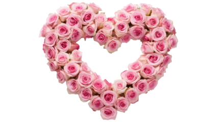 Heart Shaped Pink Rose Arrangement on a Transparent Background.