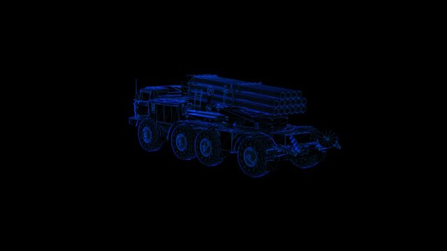 4k wireframe Multiple rocket launcher, transparent background