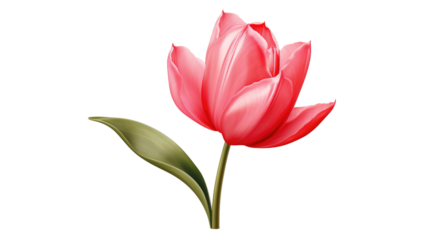 Red tulip flower.  Easter or Valentine's day greeting card. Isolated on transparent background