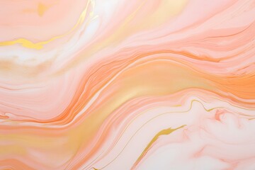 Beautiful Peach fuzz Paint Swirls with Gold Powder. Modern Marbling Background.
