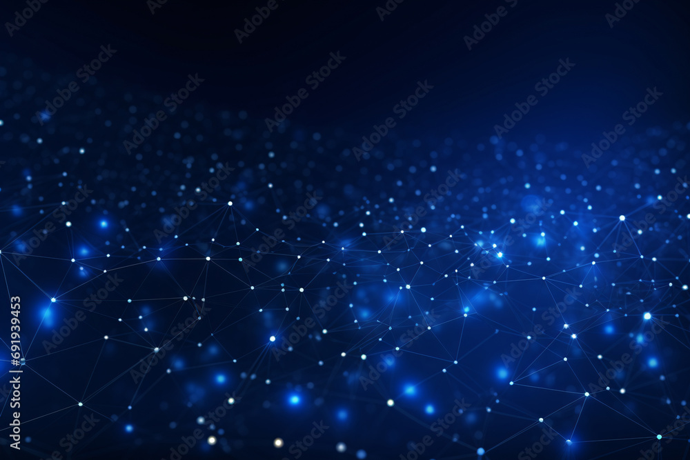 Wall mural abstract technology network of blue grid and particles on dark background