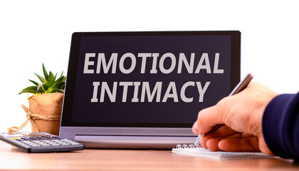 Emotional intimacy symbol. Concept words Emotional intimacy on beautiful black tablet. Beautiful...