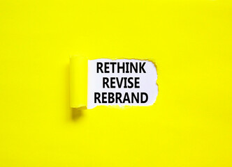 Rethink revise rebrand symbol. Concept word Rethink Revise Rebrand on beautiful white paper....