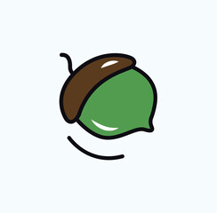 Autumn element of colorful sticker set. A delightful autumn-themed illustration with a colorful design and a charming acorn outline evokes the cozy feeling of autumn. Vector illustration.