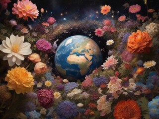 Obraz na płótnie Canvas Beautiful Flowers over Earth
