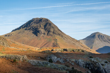 mountains with morning sun in Cumbria