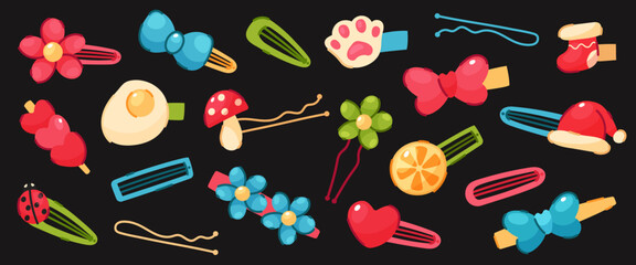 Hair clips isolated set, on a dark background