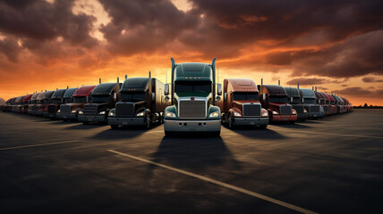 fleet of trucks. - obrazy, fototapety, plakaty