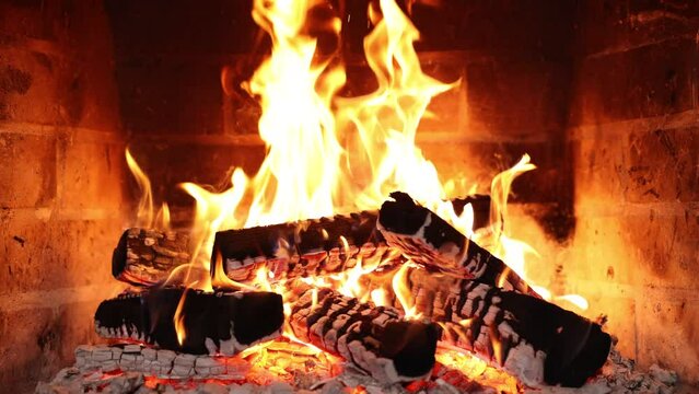 Fire place at home for relaxing evening. Asmr sleep. Fireplace burning