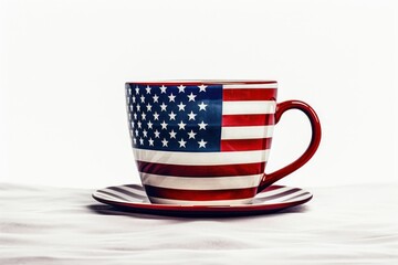 Cup with American flag on white background. Generative AI