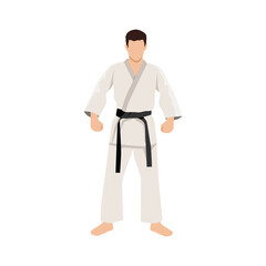 Young man in sport wear judo and jiu jitsu. karate, black belt, martial arts. Flat vector illustration isolated on white background