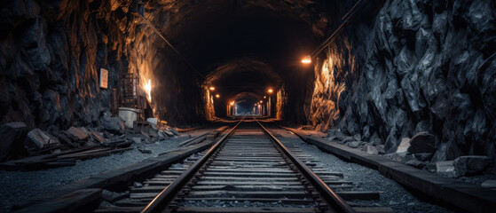 Fototapeta na wymiar Sunset illuminating a railroad tunnel.