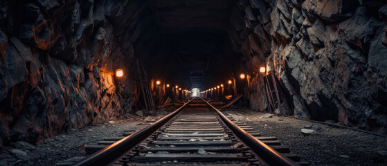 Fototapeta na wymiar Sunset illuminating a railroad tunnel.