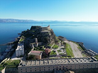 aerial view of corfu castle in the old town