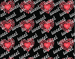pink hearts over "sweet" background