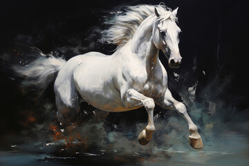 Obraz na płótnie Canvas A Majestic White Horse Galloping Created With Generative AI Technology